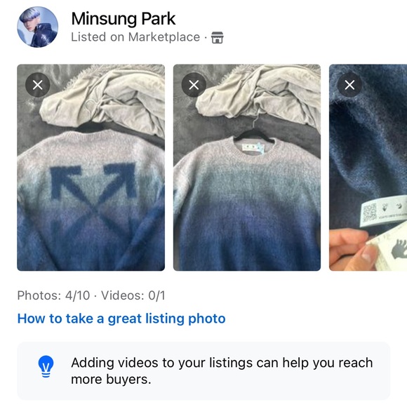 Off White Knit Knitwear sweater Blue Gradient 100% Authentic - Picture 1 of 2